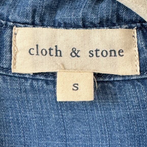 Cloth & Stone Dress Women S Blue Tencel Chambray Shirt Collar V-Neck Pockets - Picture 3 of 14